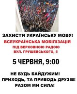 Захистимо укрїнську мову! 5 червня 9:00, вул. Грушевського,5